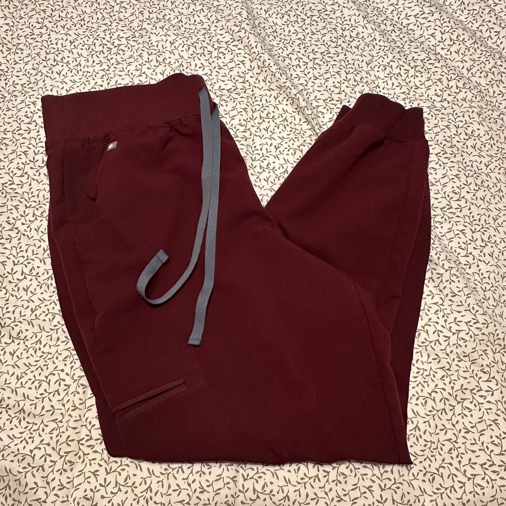 Figs Zamora High Waisted Jogger Scrub Pants Burgundy